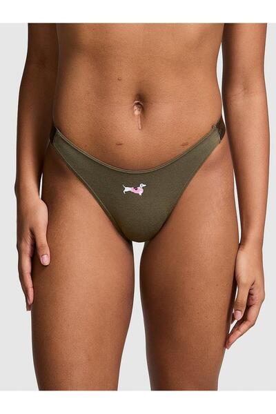 Victoria's Secret Logo Cotton Deep Leg Cut Thong