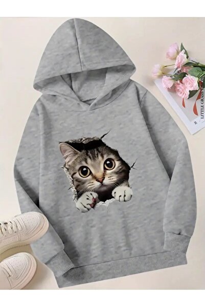 oneagılyazı Χαριτωμένη γάτα με τύπωμα με κουκούλα Φούτερ