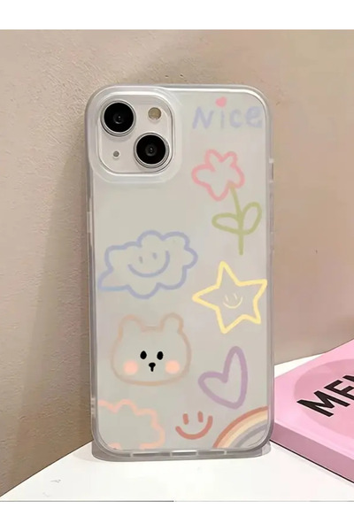 KVK PRİVACY iPhone 13/14 Uyumlu Nice Buzlu Görünüm Pastel Desenli Şeffaf Mat ...