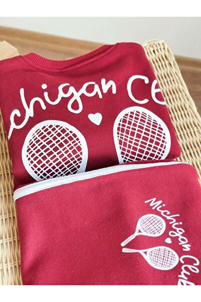 Butik Red-White Michigan Club Printed Girls' Bottom Top Set