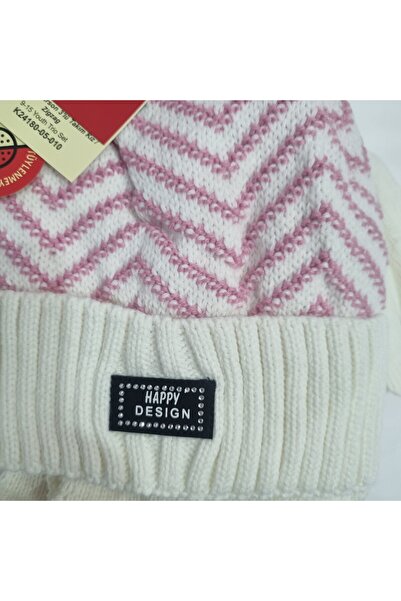 Uğur bebe Kitti Girl's 9-15 Years Old Fleece-Lined Scarf Hat Gloves 3-Piece Set – Ecru Zigzag Pattern, Warm