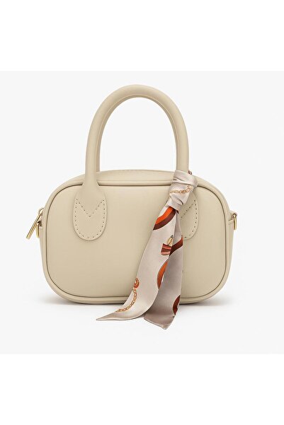 Global Şal Detaylı Mini Krem El ve Omuz Çantası – Trend Kombin Tamamlayıcısı