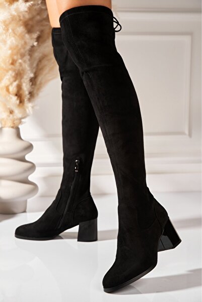 Joana Ghete de damă negre din piele întoarsă cu căptușeală din piele ecologică