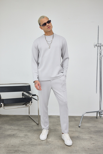 MADZEYMODA Преміум чоловічий модальний одяг з велосипедним коміром, сірий комплект LS-82014