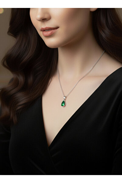 Parmas Design Damla Zümrüt Yeşili Minimal 925 Ayar Gümüş Kadın Kolye