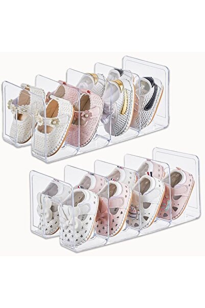 Generic عبوتان من رفوف الأحذية الأكريليكية الشفافة للأطفال لتنظيم الخزانة والتخزين، رف أحذية شفاف صغير مكون من 4 أقسام