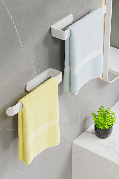 Alper Banyo Beyaz Lüks Tasarım Lamalı Solo Havluluk Güçlü Yapışkan Özelliği ile Düşmeyen Havluluk