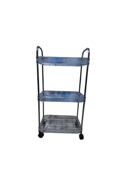 Generic عربة تخزين دوارة بثلاث طبقات مع عجلات، أرفف بلاستيكية شفافة، إطار معدني أسود