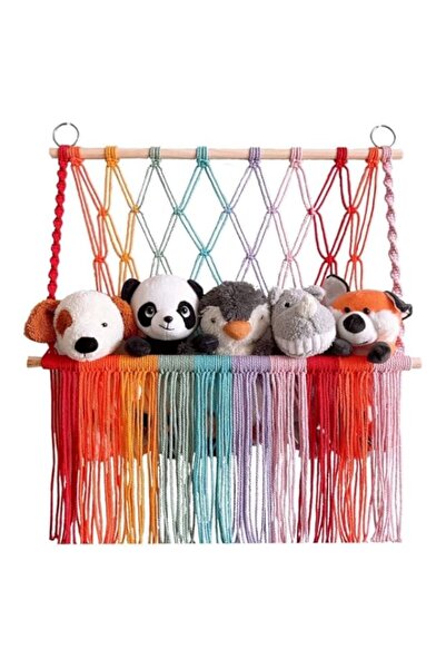 Generic 1PC Bohemian Toy Storage Net, Colorful Woven Wall Hanger with Wood St...