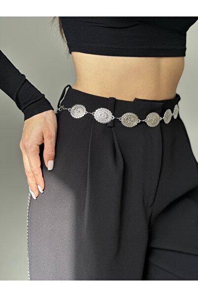 coaksco Women's Ethnic Silver Chain Belt