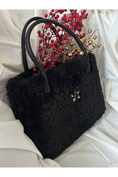 NapaDesignArt Kadın El Örgüsü Teddy Çanta -Günlük Peluş