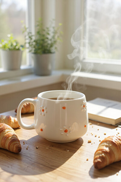 Barbarossa Pastel Daisy Patterned Ceramic Coffee Cup – Handmade Stylish Design