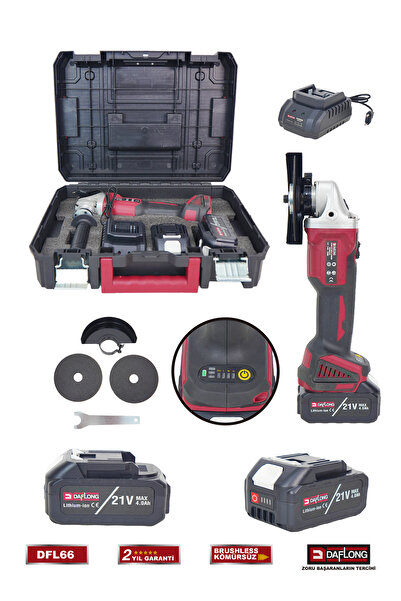 DAFLONG PRO ŞARJLI KÖMÜRSÜZ 21V ÇİFT AKÜLÜ 125MM TAŞLAMA SPİRAL DFL-66