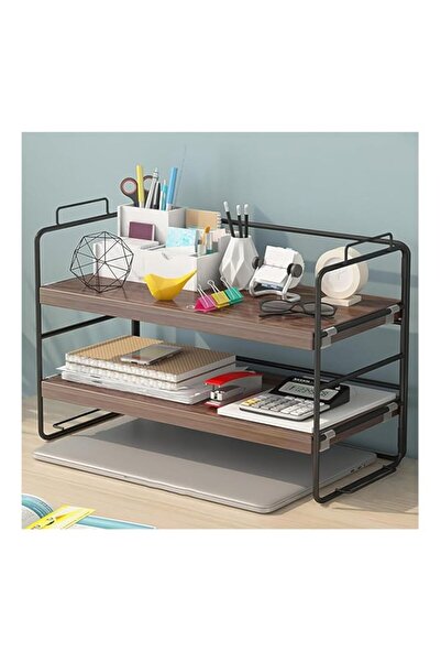 Generic منظم رفوف مكتب خشبي من بيكبيس - حل تخزين مكتبي موفر للمساحة من طبقتين