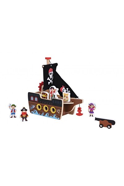 CIUPIGo Wooden Pirate Ship – 8-piece interactive toy with cannon, figures, treasure chest & map