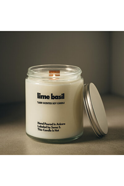: Lime Basil : Cam Kavanozda Kokulu %100 Soya Mum (Limon, Reyhan, Kekik)