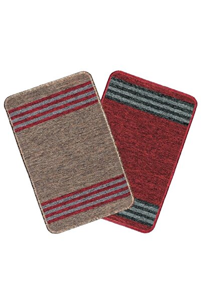 Generic مجموعة سجادات الأبواب المنزلية من بيدسبون، سجادة أرضية لمدخل المنزل، مجموعة من قطعتين بظهر مطاطي، مخططة باللون البني