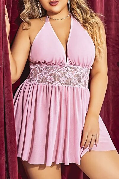 aynora büyük beden pembe gecelik