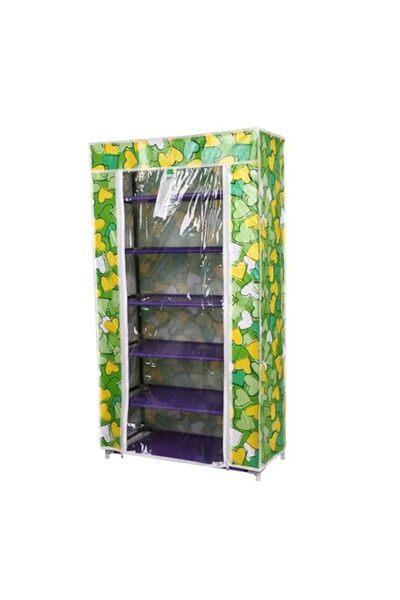 Generic Foldable Shoe Shelves Storage Organizer, 6 Layers, Green Heart Patter...