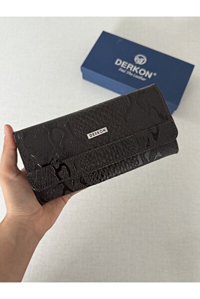 DERKON Useful Genuine Leather Women's Wallet with Crocodile Pattern