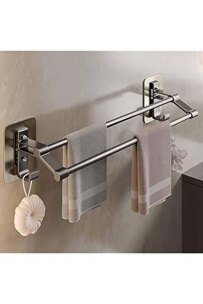 Generic رف مناشف Tazweeq، حامل مناشف ذاتي اللصق من الألومنيوم المقاوم للصدأ، رف مناشف مزدوج من طبقتين