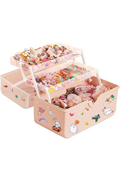 Generic صندوق تخزين إكسسوارات الشعر للبنات ذو سعة كبيرة ومتعدد الأقسام ومصنوع من ثلاث طبقات (كبير)