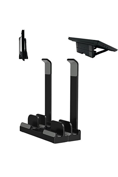 Generic حامل كمبيوتر محمول عمودي من DJOHNS للمكتب، فتحات مزدوجة، بلاستيك، قابل للتعديل، تصميم 3 في 1 موفر للمساحة،