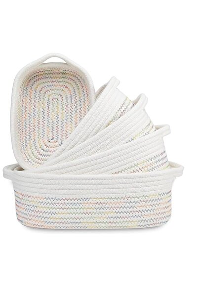 Generic سلة تخزين TAME، 5 قطع من سلال منسوجة من القطن الطبيعي لتنظيم صناديق التخزين الصغيرة