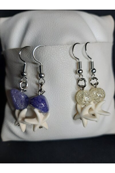 MRYart 2 Pairs of Earrings with Star Details and Natural Stones