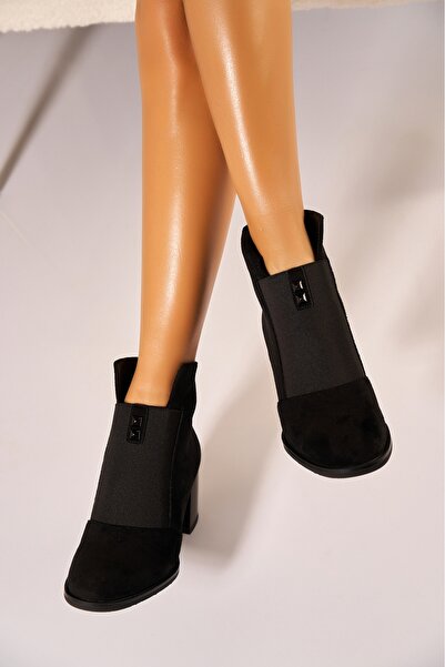Joana Κομψά μαύρα σουέτ μποτάκια - Μοντέρνα & ζεστά με τακούνι 6cm