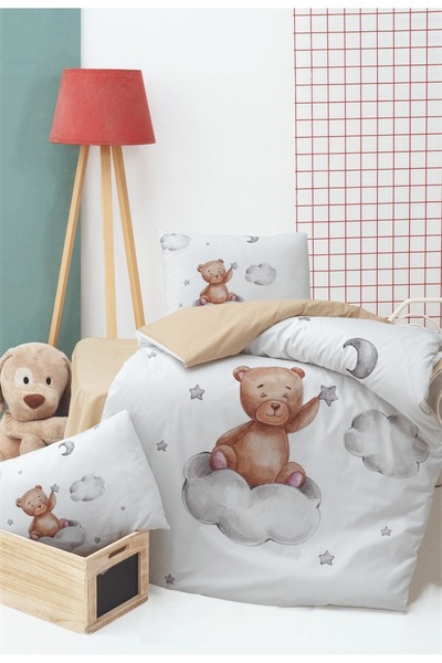 Baby Maa Sleeping Bear Patterned 100% Cotton 3-Piece Duvet Cover Set (Duvet Cover, Sheet, Pillowcase)
