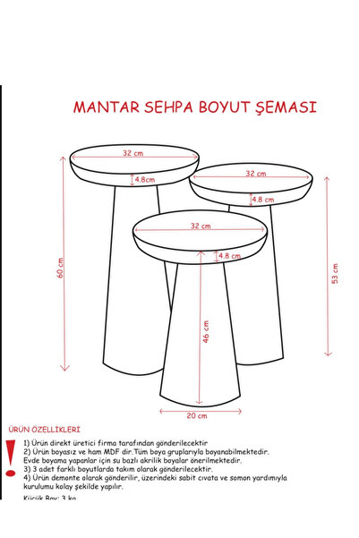 Özka Hobi Ahşap ÖZKA HOBİ SİYAH BOYALI ,VERNİKLİ MANTAR SEHPA ,ORTA SEPA