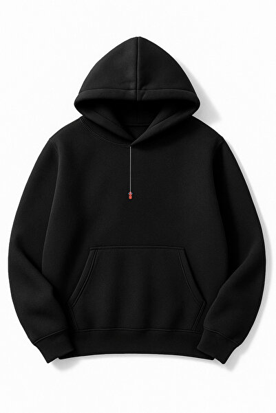 Altair Tr سويت شيرت أسود قصة فضفاضة للجنسين مينيمال سبايدر مان مطبوع بغطاء رأس