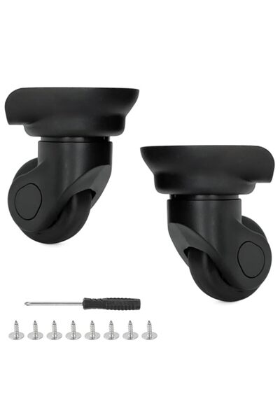 Generic طقم استبدال عجلات الأمتعة من قطعتين، عجلات أمتعة صامتة مع براغي وأداة، دوران 360 درجة