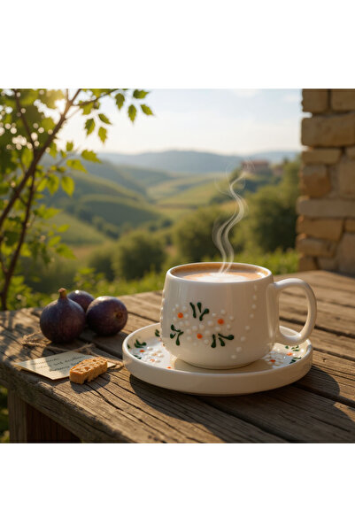 Barbarossa Pastel Daisy Patterned Ceramic Coffee Cup Set – Handmade Stylish Design