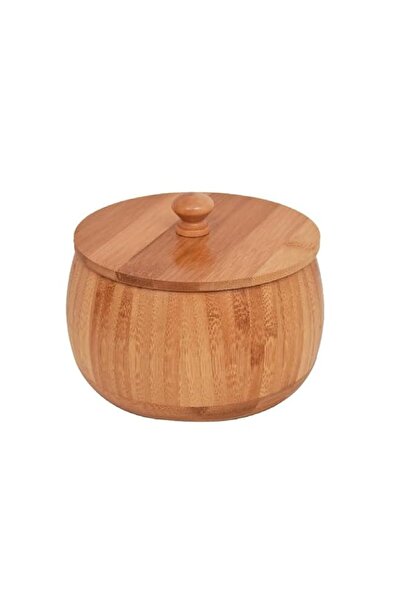 Generic وعاء تخزين دائري للمطبخ من الخيزران من بيسبيل مع غطاء، 10 × 10 سم، طبيعي، حاوية تخزين، تخزين