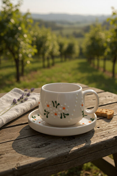 Barbarossa Pastel Daisy Patterned Ceramic Coffee Cup Set – Handmade Stylish Design