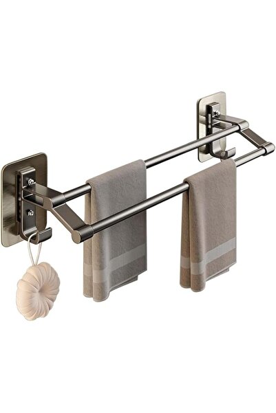 Generic علاقة مناشف مثبتة على الحائط، قضيب مناشف ذاتي اللصق، ملحقات الحمام، رف مناشف مزدوج من طبقتين