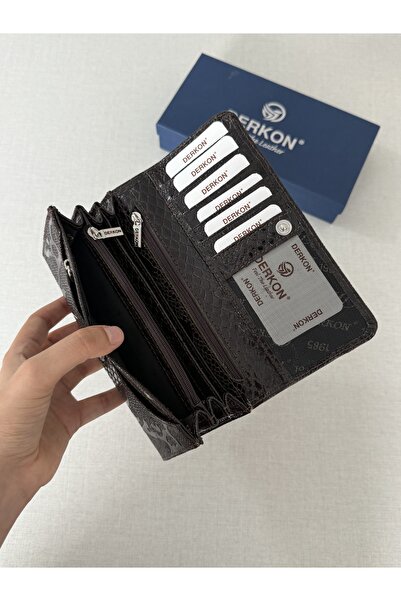 DERKON Useful Genuine Leather Women's Wallet with Crocodile Pattern