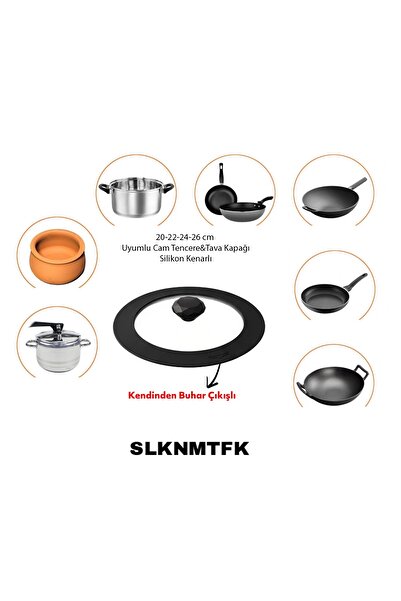 SLKNMTFK 20/22/24/26 cm Uyumlu Cam Tencere&tava&düdüklü&güveç Kapağı Silikon ...