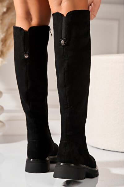 Joana Ghete de damă negre din piele întoarsă artificială, căptușite cu blană, Lindsy