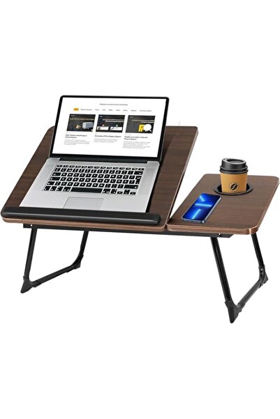 Generic مكتب كمبيوتر محمول قابل للطي من ROUNY للسرير، صينية كمبيوتر محمول مع حامل أكواب، حامل طاولة كمبيوتر محمول قابل للتعديل