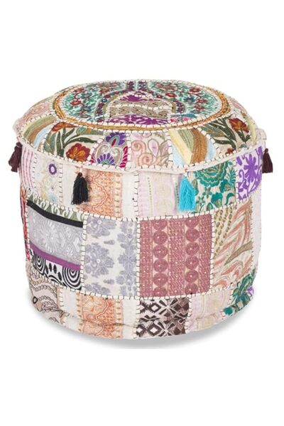 Generic مسند قدم هندي من معرض أكريتي، غطاء مسند قدم مطرز عرقيًا، مسند قدم دائري من القطن الهندي