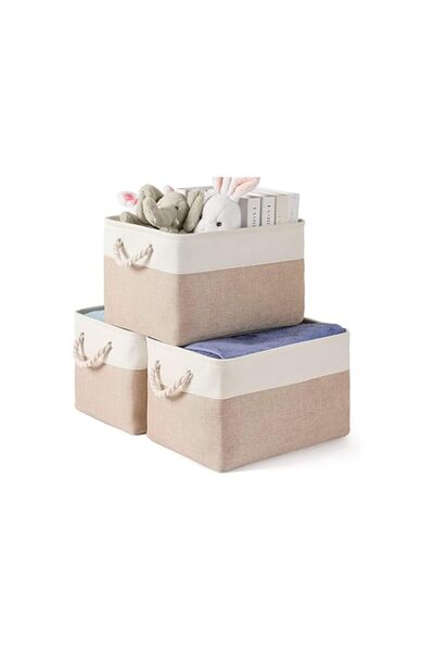 Generic سلة تخزين من الحبال القطنية من WEKOTEE، سلة منسوجة من الحبال القطنية قابلة للطي مع مقبض