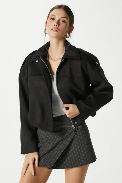 Ritnice Women's Rodney Suede Effect Black Bomber Jacket