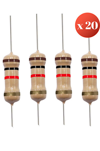 Uni Set 20 bucati, Rezistenta 1.0kΩ kOhm Carbon Film, RW25CF, 1kΩ, 0.25W, ±5%, Rezistor 1000Ω, 1/4W,