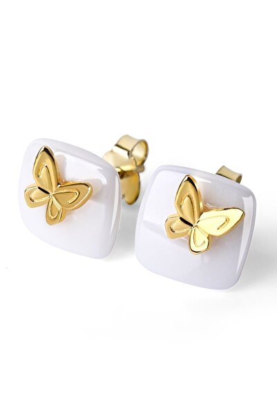 levandore أقراط فراشة مصنوعة يدويًا من السيراميك، فضة إسترلينية عيار 925، مطل...