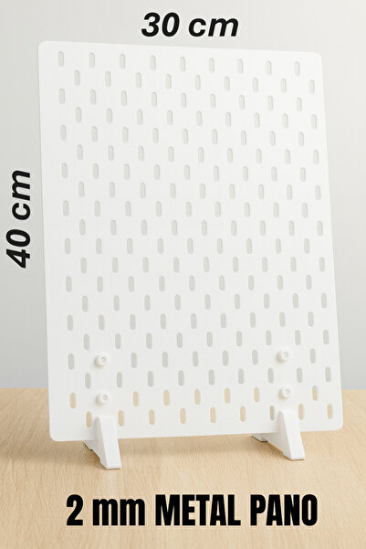 TechnoLoby Skadis Pegboard Çok Amaçlı 2 mm BEYAZ METAL Pano + 2 adet Masaüstü Stand