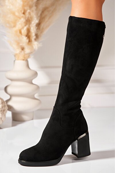 Joana Μαύρες γυναικείες μπότες με επένδυση από τεχνητό σουέτ από την Liyla