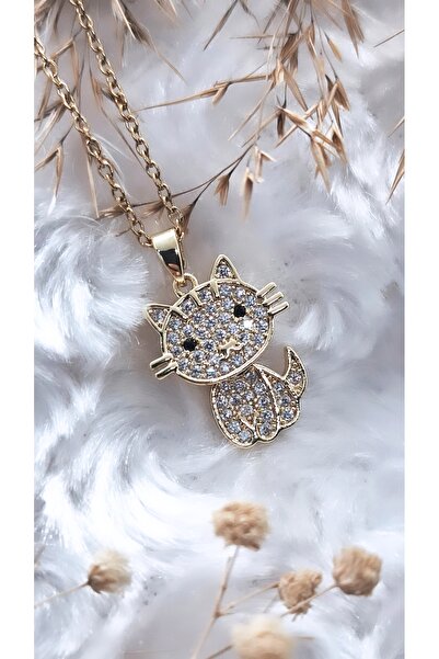 Serenity قلادة هيلو كيتي من الفولاذ مع حجر الزركون المتدلي